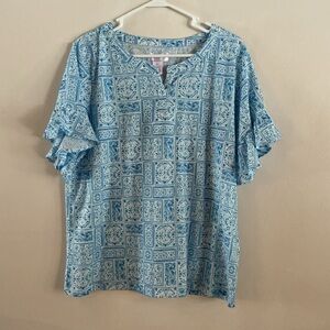 Elegant Blue Floral Women's Blouse